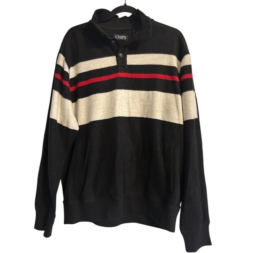 Chaps Mens‎ Striped Color Block Pullover Sweater Black Red Beige Size L G